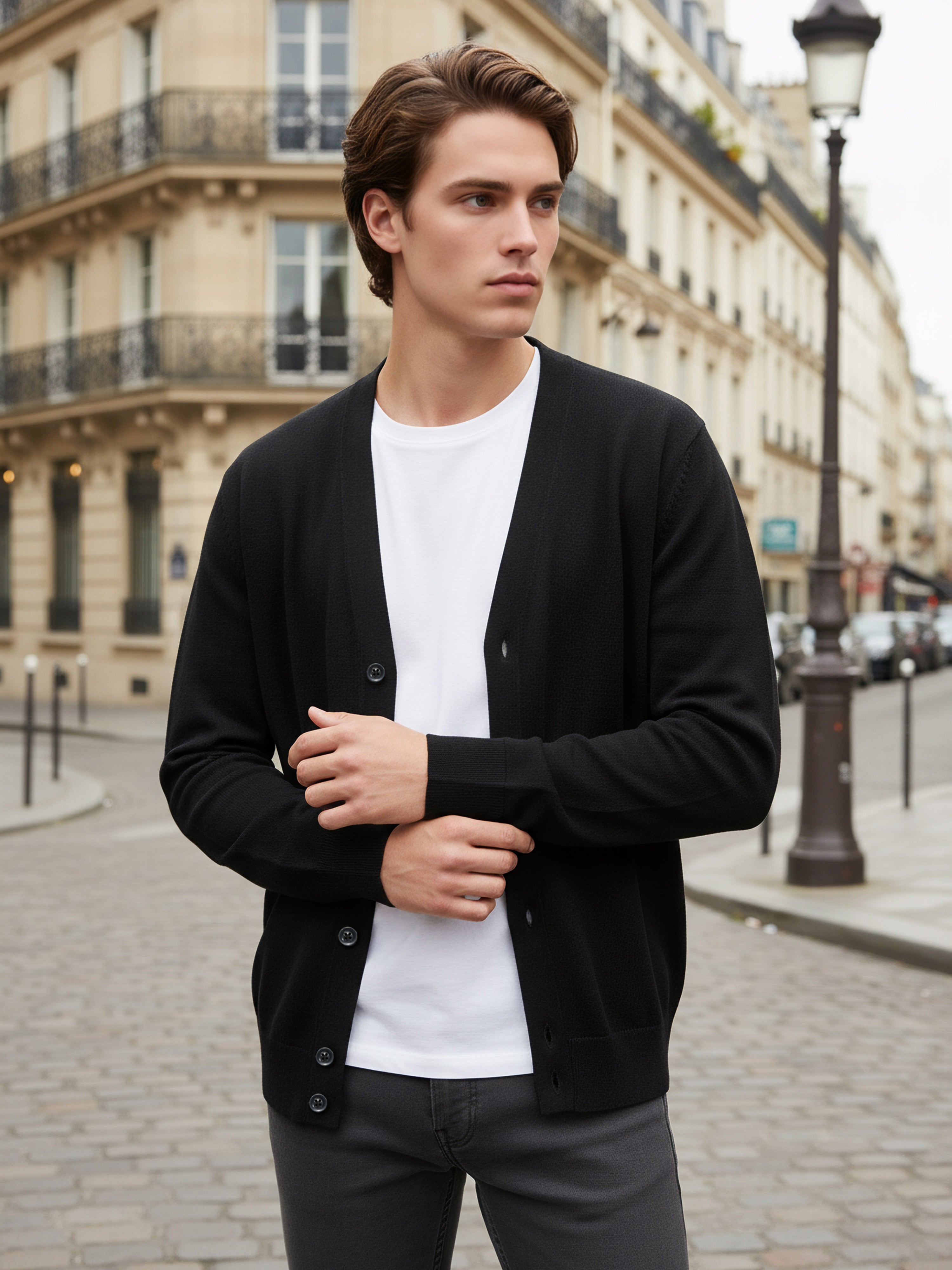 Celio Men Black Solid Regular Fit Cotton Sweaters