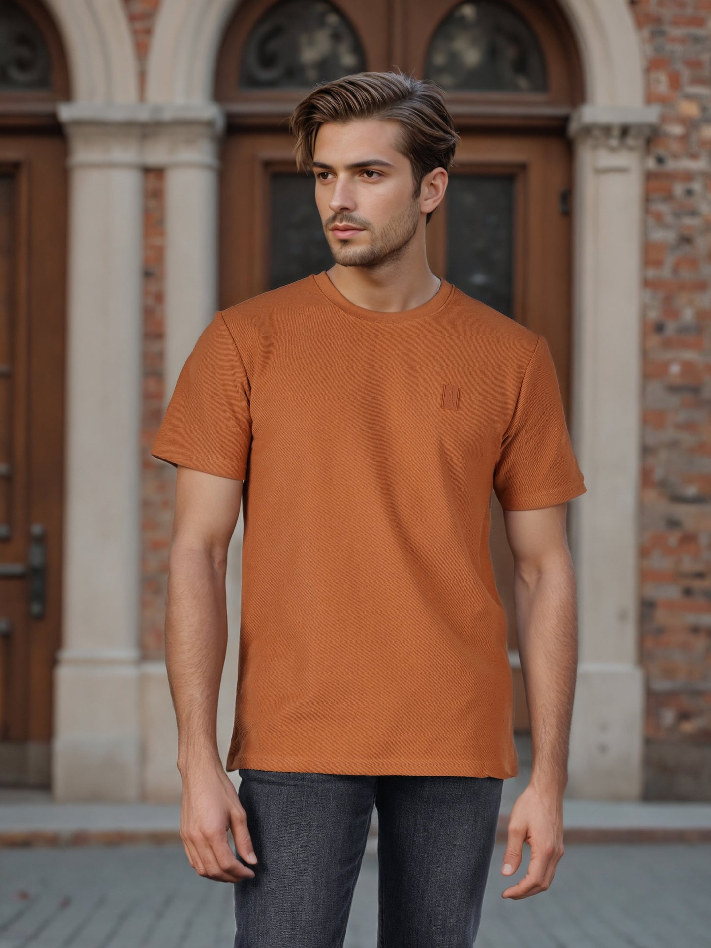 Celio* Men Brown Solid Regular Fit Cotton T-Shirts