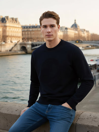 Celio* Men Black Solid Regular Fit Cotton-Blend Sweatshirts