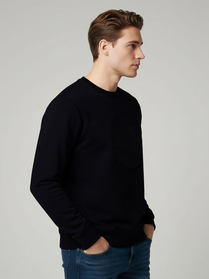 Celio* Men Black Solid Regular Fit Cotton-Blend Sweatshirts