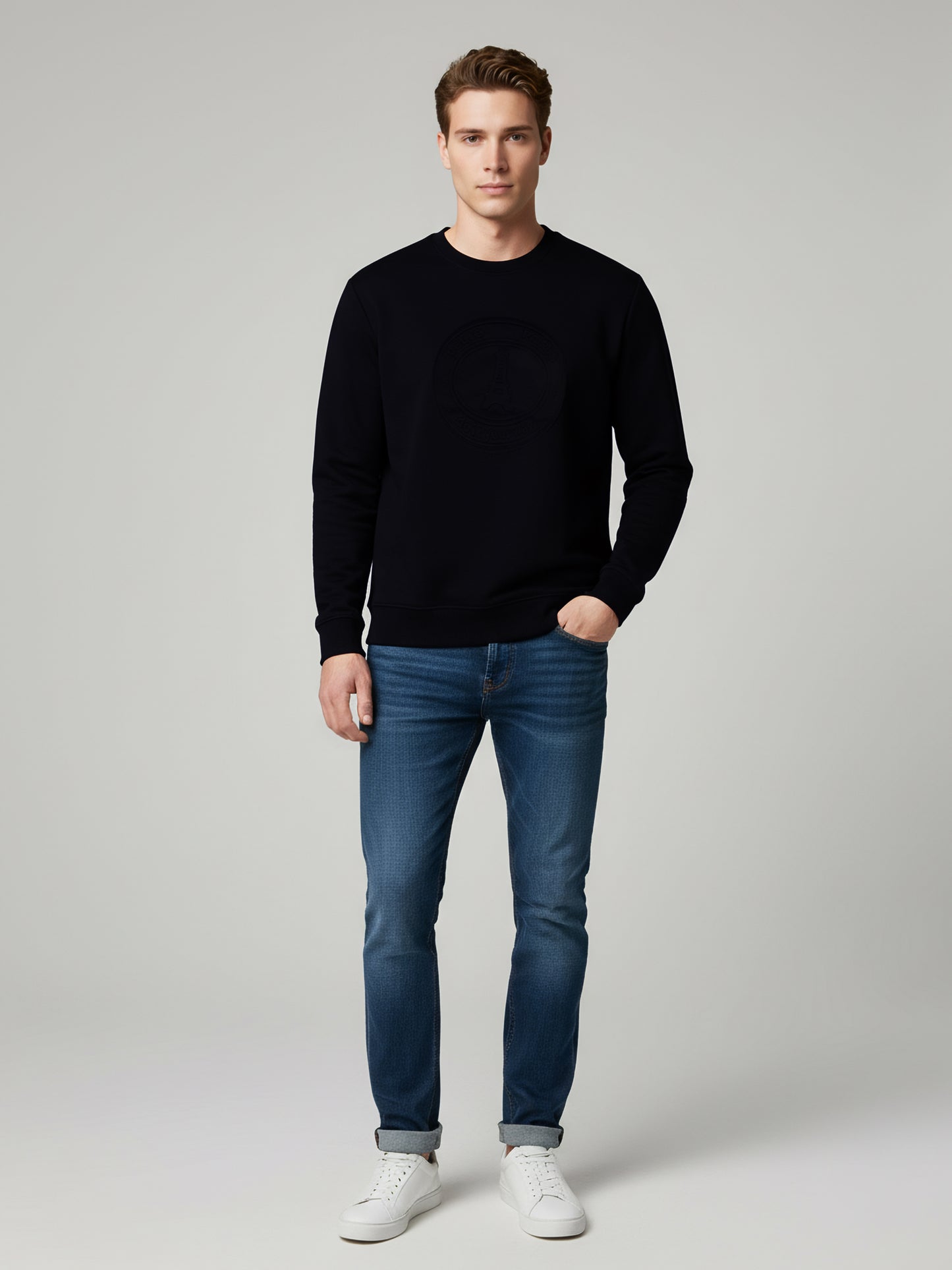 Celio* Men Black Solid Regular Fit Cotton-Blend Sweatshirts