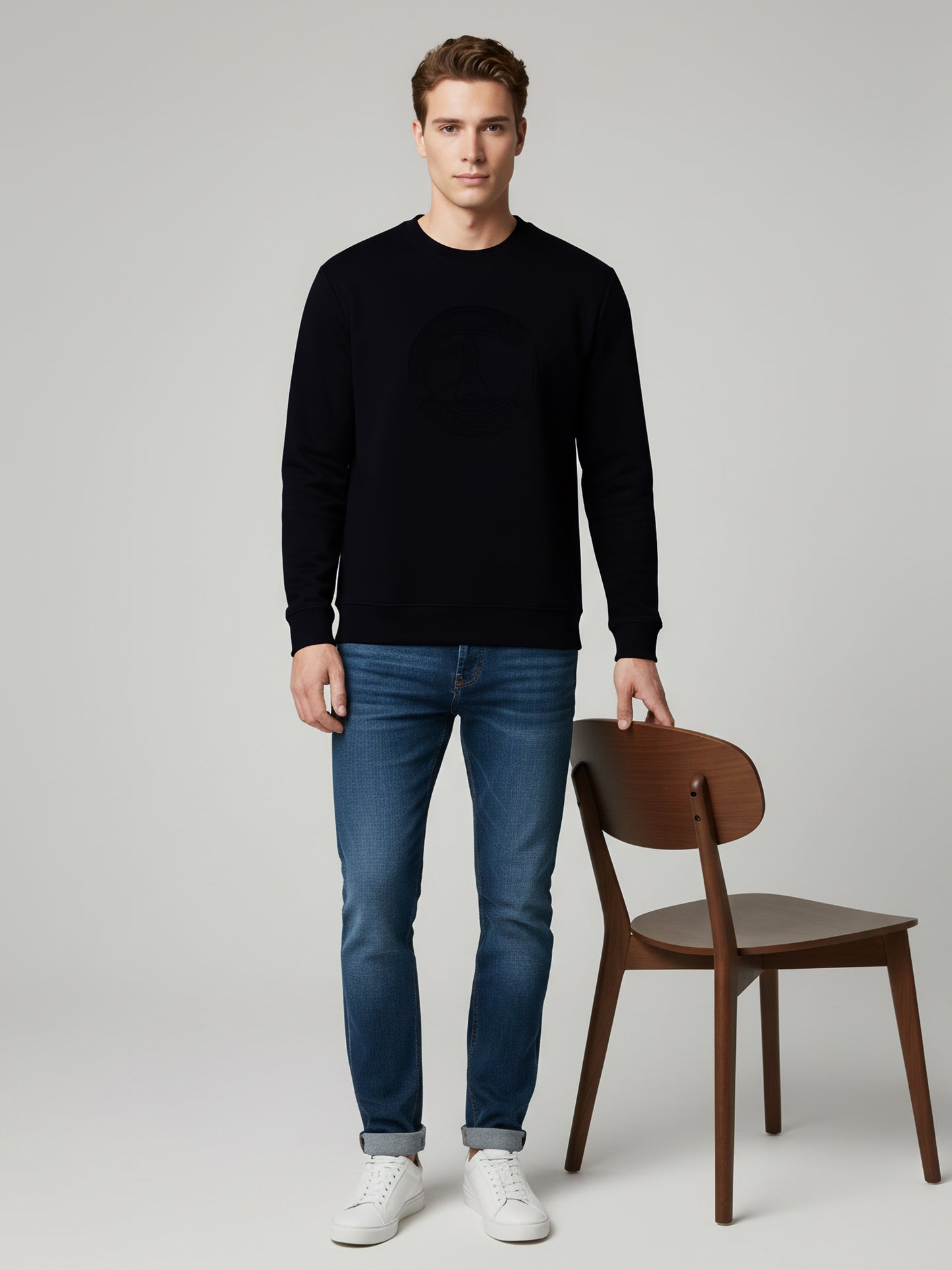 Celio* Men Black Solid Regular Fit Cotton-Blend Sweatshirts