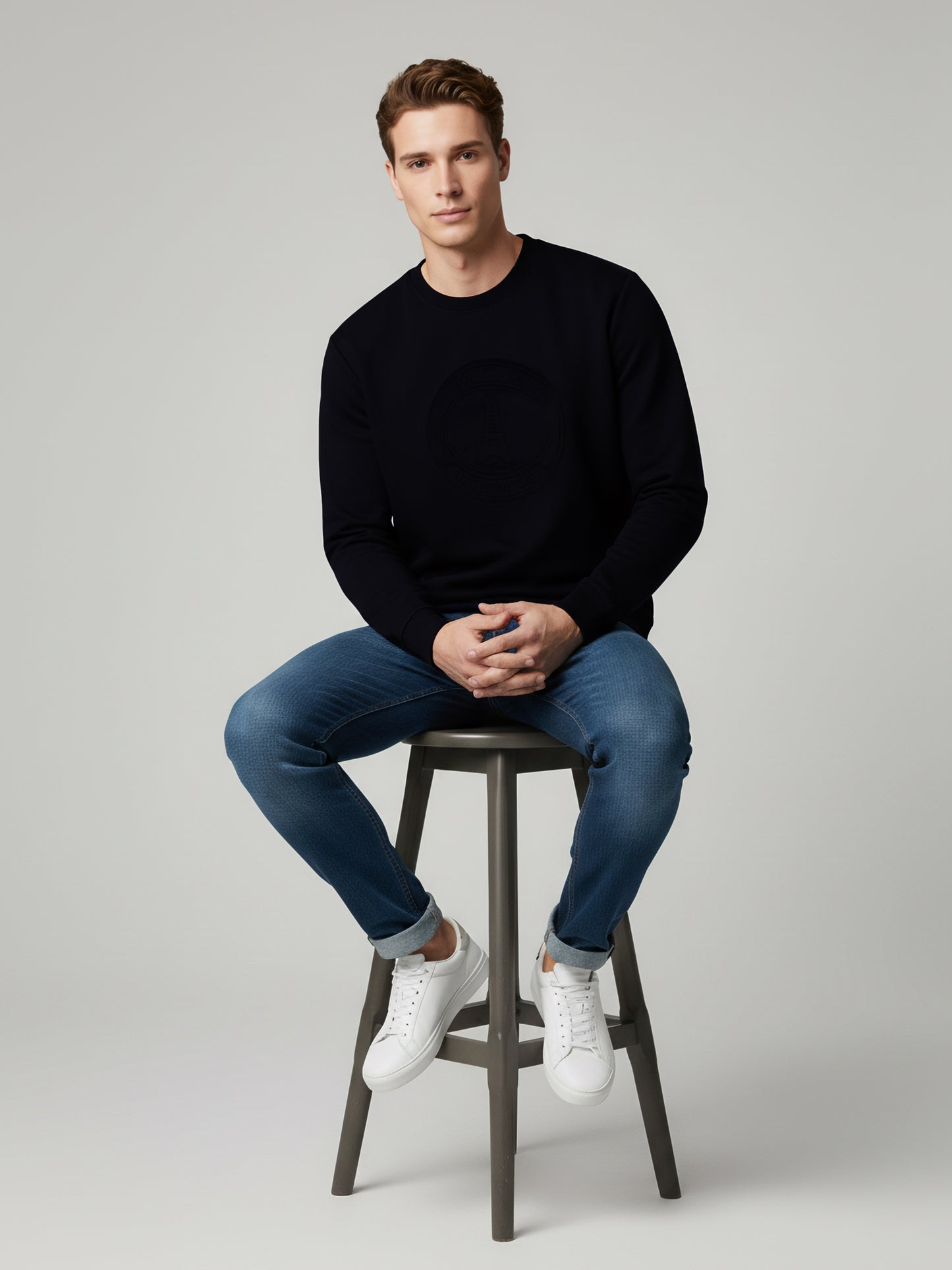 Celio* Men Black Solid Regular Fit Cotton-Blend Sweatshirts