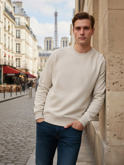 Celio* Men Beige Solid Regular Fit Cotton-Blend Sweatshirts