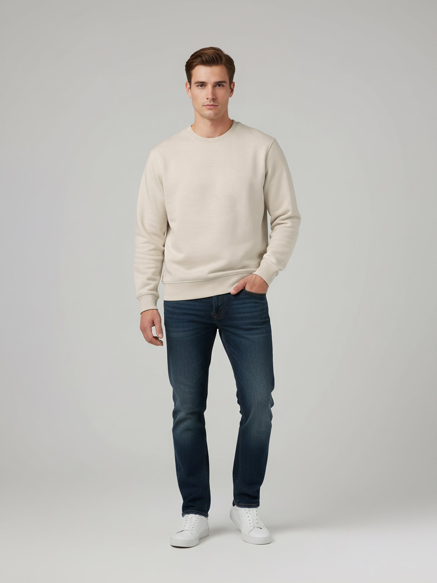Celio* Men Beige Solid Regular Fit Cotton-Blend Sweatshirts