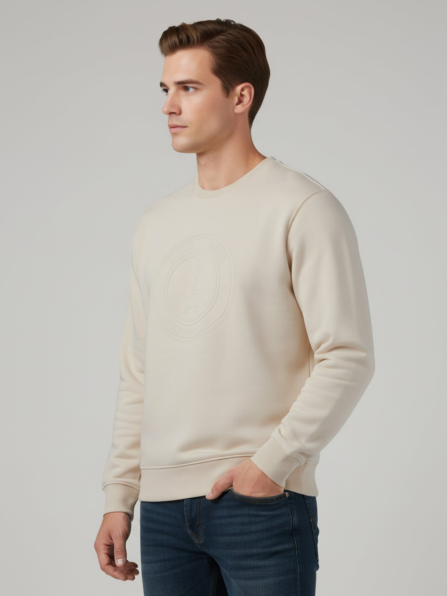 Celio* Men Beige Solid Regular Fit Cotton-Blend Sweatshirts