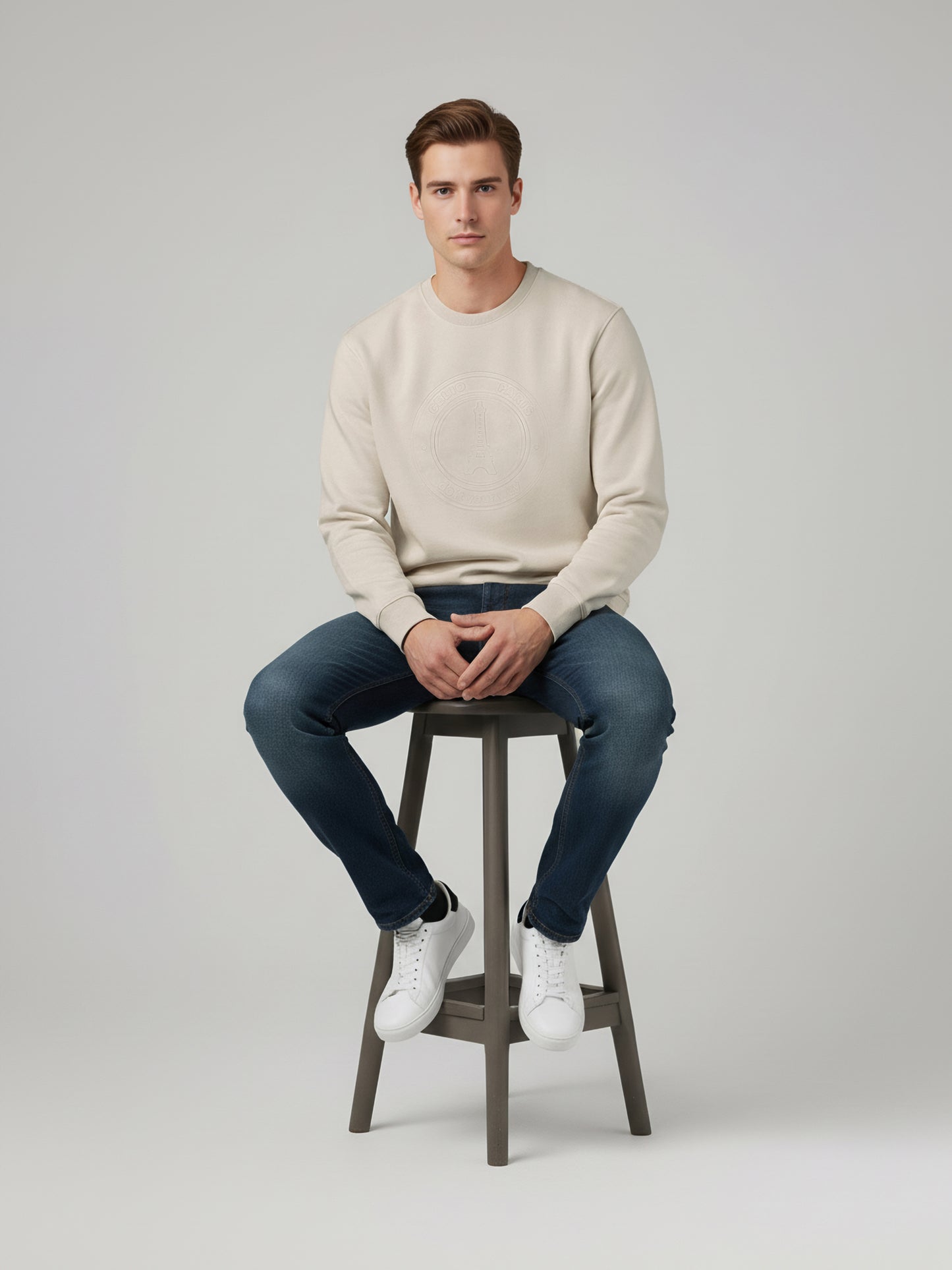 Celio* Men Beige Solid Regular Fit Cotton-Blend Sweatshirts
