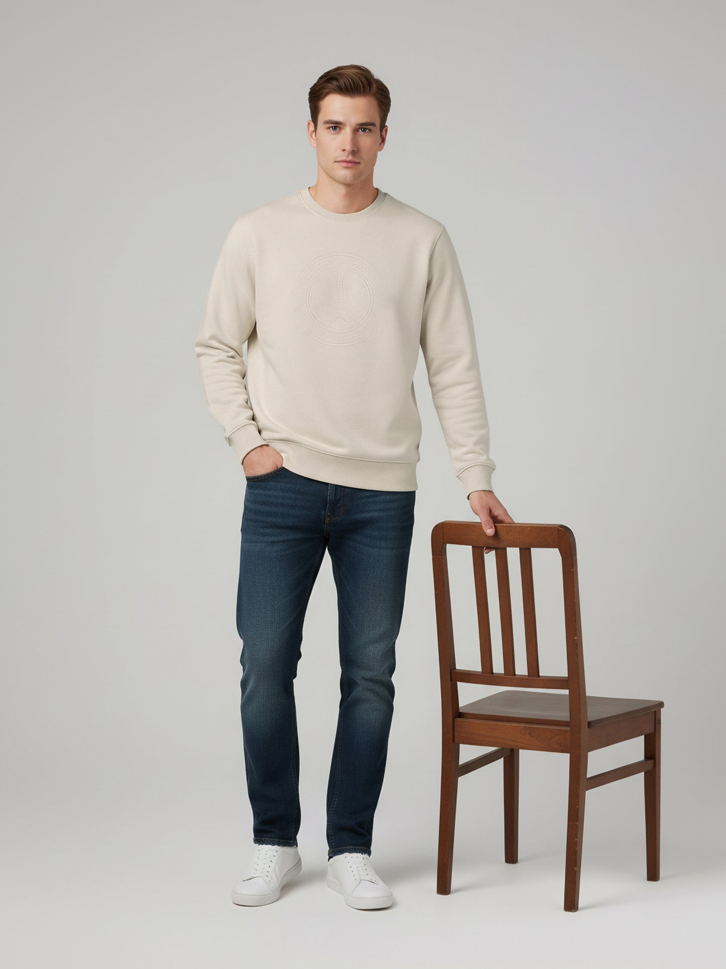 Celio* Men Beige Solid Regular Fit Cotton-Blend Sweatshirts