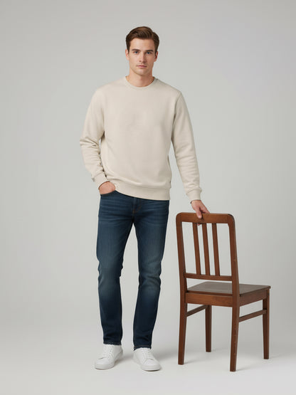 Celio* Men Beige Solid Regular Fit Cotton-Blend Sweatshirts