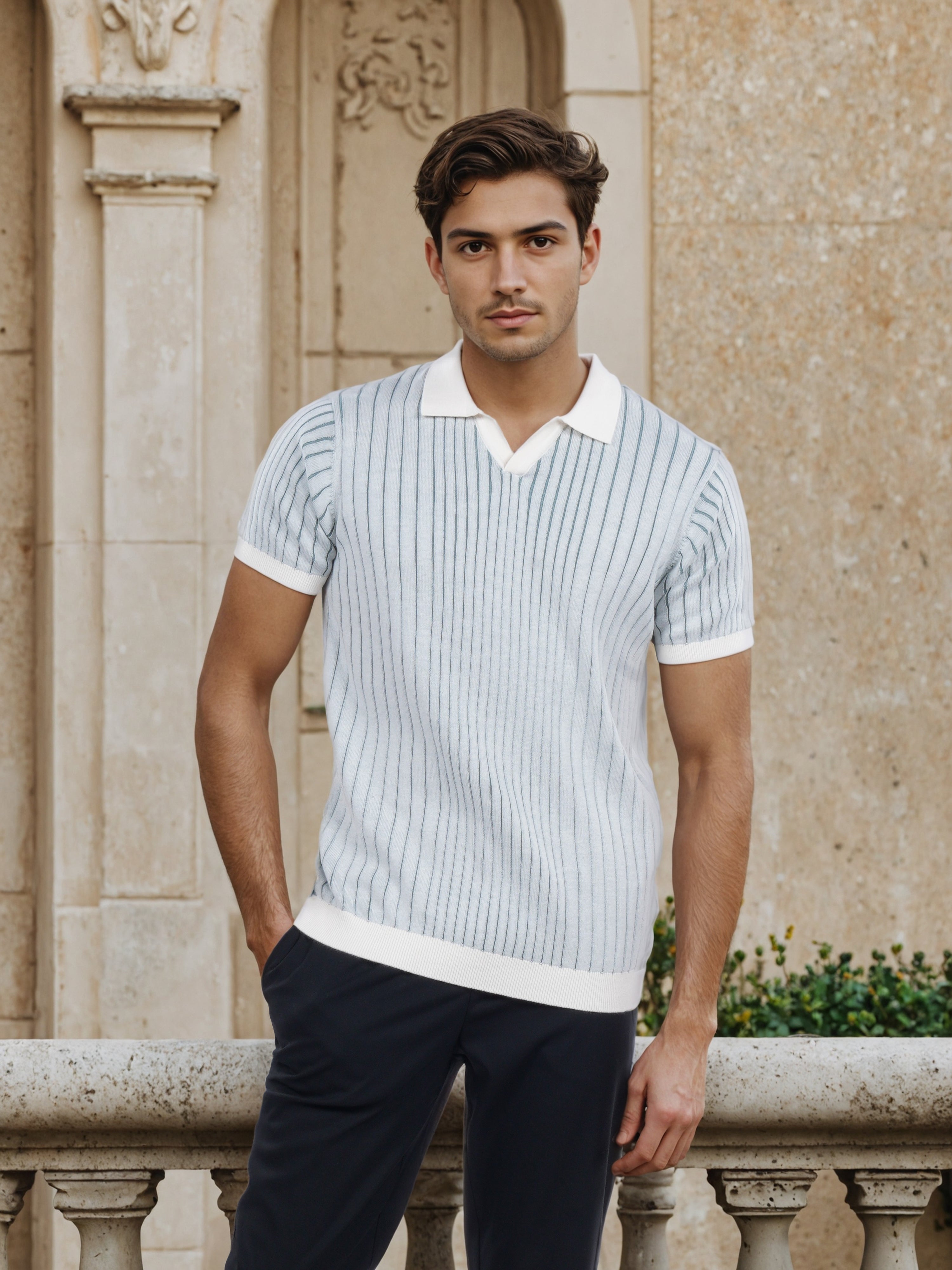 Celio* Men White Striped Regular Fit Cotton T-Shirt