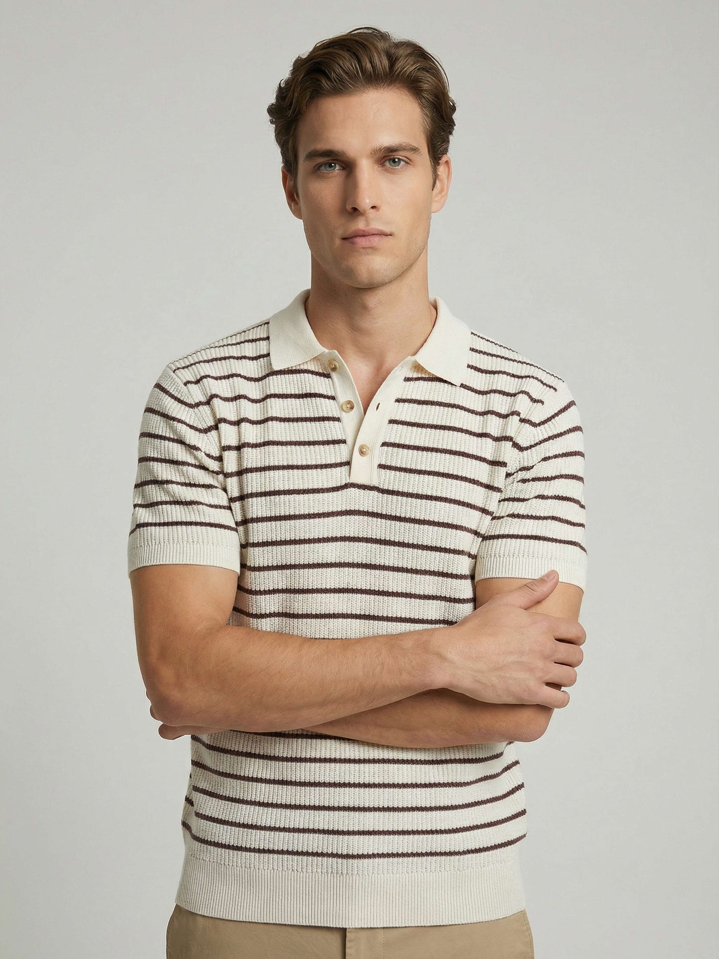Celio* Men Off White Striped Regular Fit Cotton T-Shirts