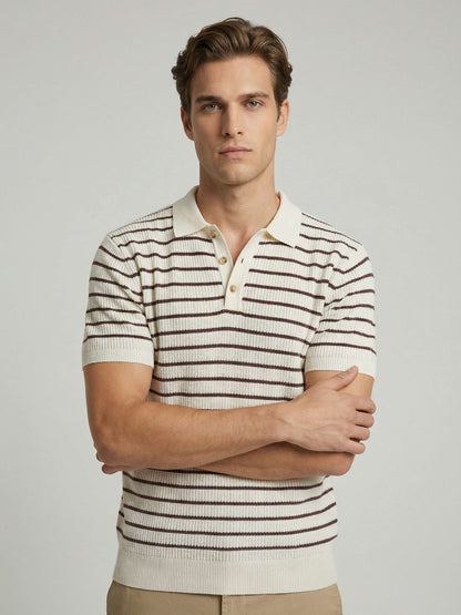 Celio* Men Off White Striped Regular Fit Cotton T-Shirts