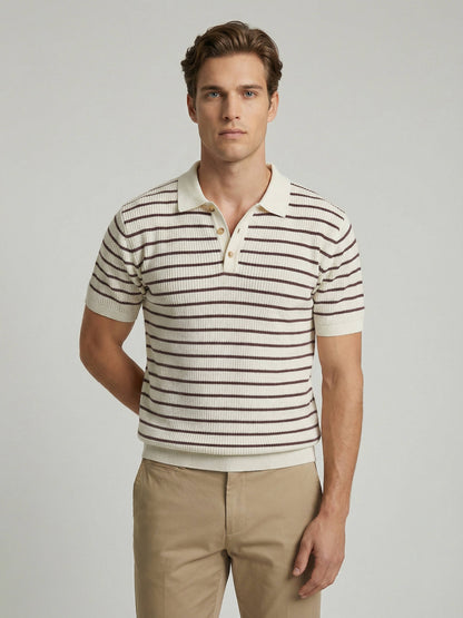 Celio* Men Off White Striped Regular Fit Cotton T-Shirts