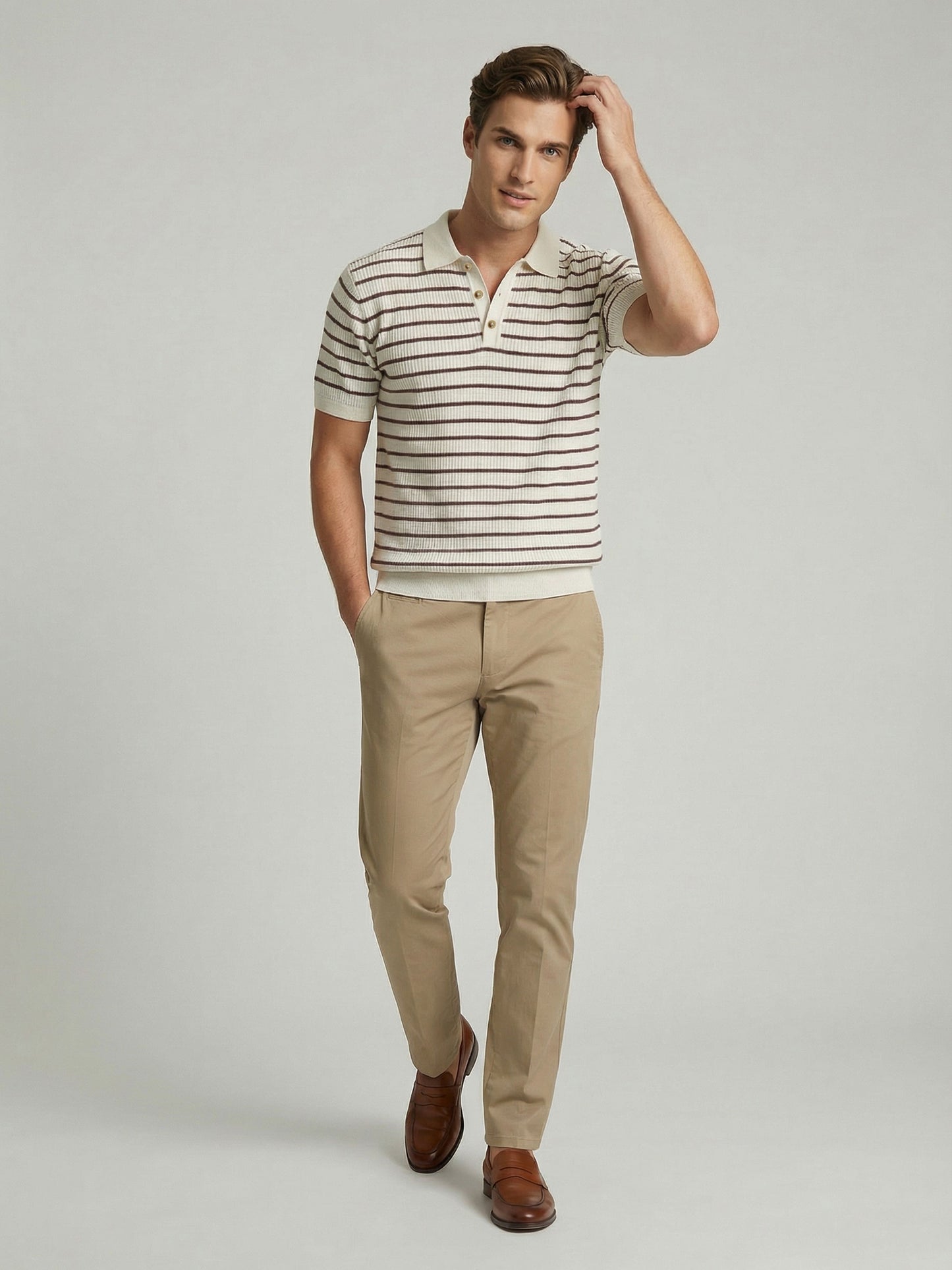 Celio* Men Off White Striped Regular Fit Cotton T-Shirts