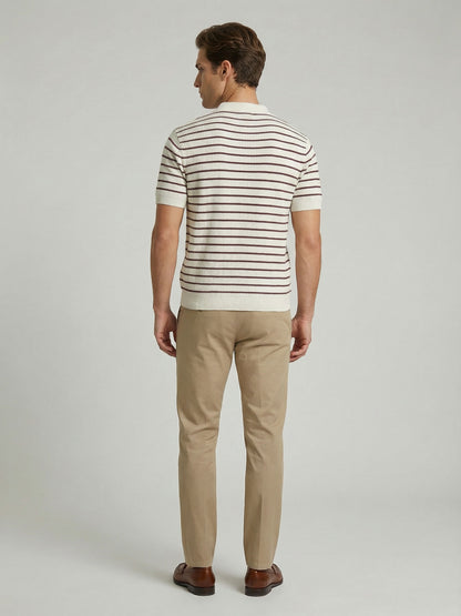 Celio* Men Off White Striped Regular Fit Cotton T-Shirts