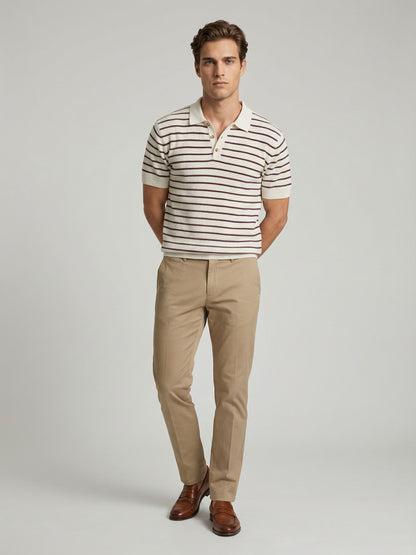 Celio* Men Off White Striped Regular Fit Cotton T-Shirts