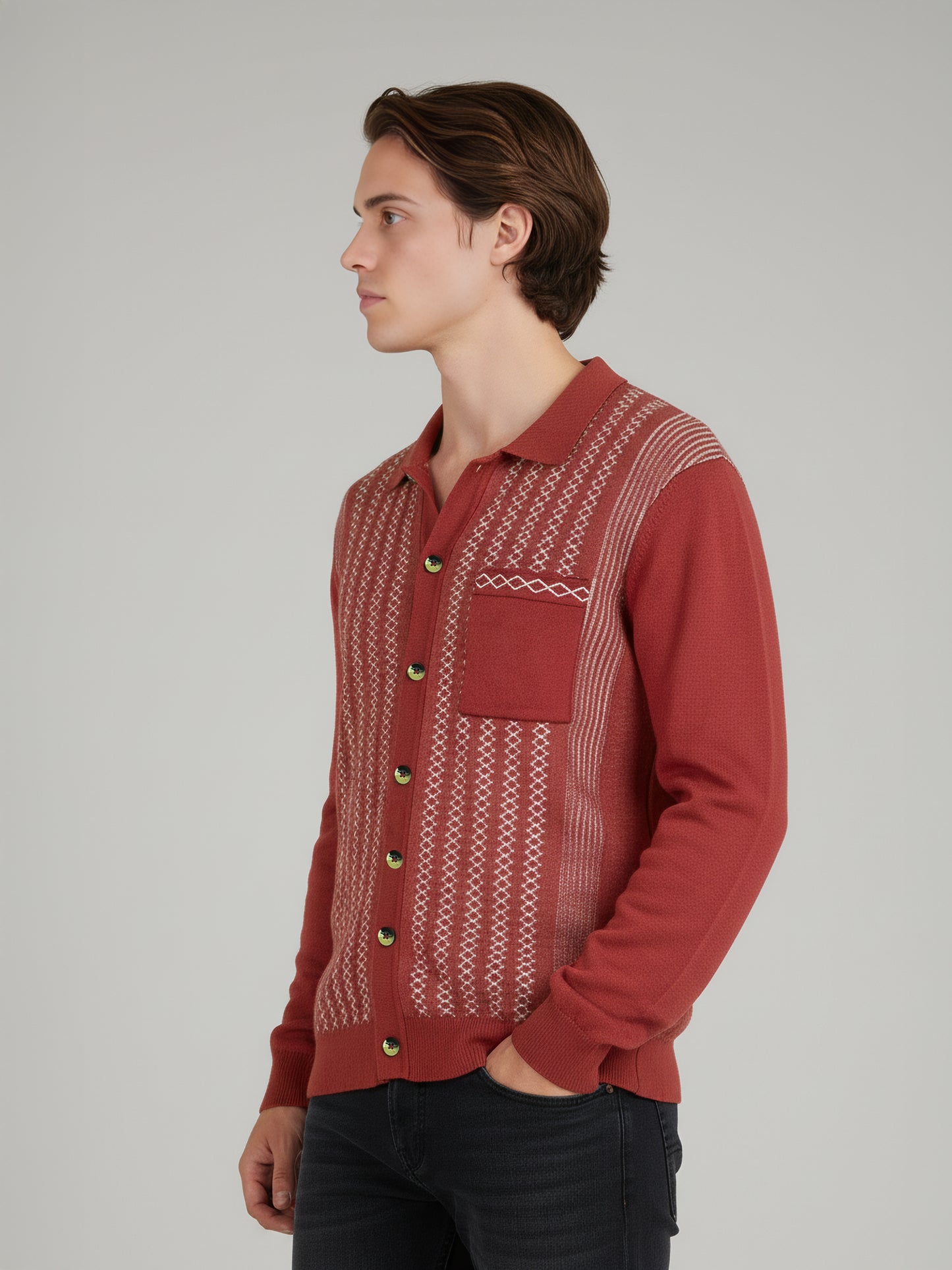 Celio* Men Red Striped Regular Fit Cotton T-Shirts