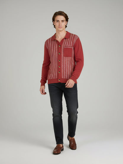 Celio* Men Red Striped Regular Fit Cotton T-Shirts