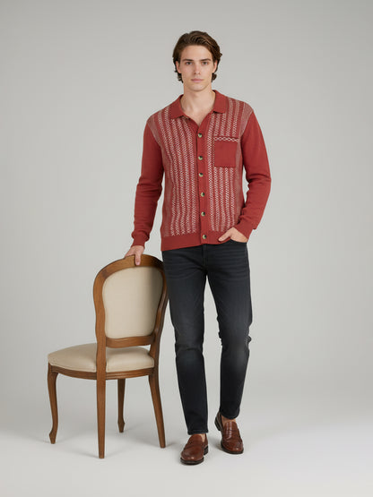 Celio* Men Red Striped Regular Fit Cotton T-Shirts