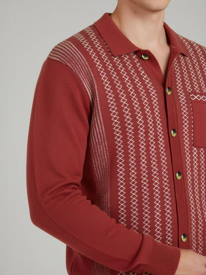 Celio* Men Red Striped Regular Fit Cotton T-Shirts