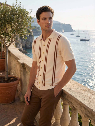 Celio* Men Off White Striped Regular Fit Cotton T-Shirts