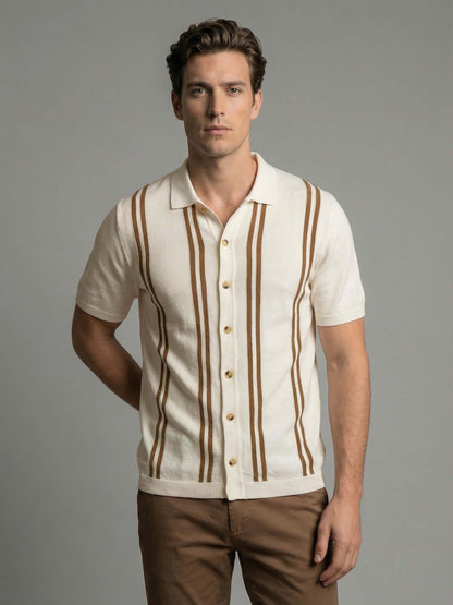 Celio* Men Off White Striped Regular Fit Cotton T-Shirts