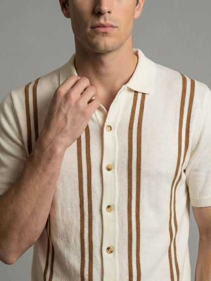 Celio* Men Off White Striped Regular Fit Cotton T-Shirts