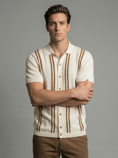 Celio* Men Off White Striped Regular Fit Cotton T-Shirts