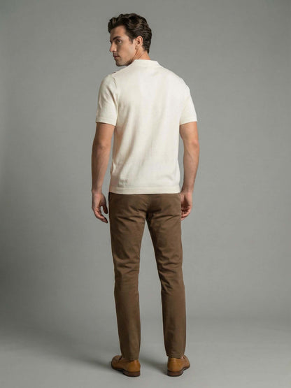 Celio* Men Off White Striped Regular Fit Cotton T-Shirts