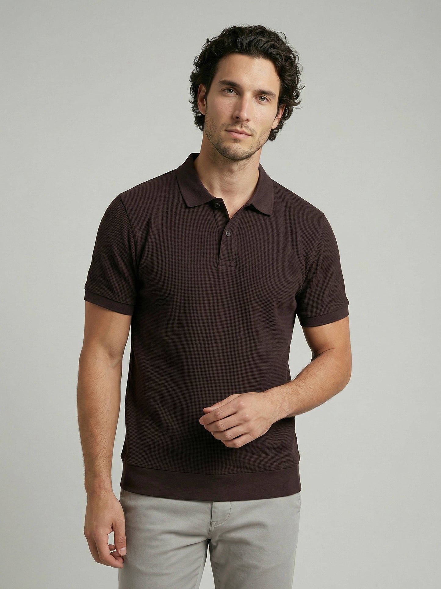 Celio Men Brown Solid Regular Fit Cotton T-Shirts