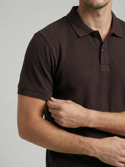 Celio Men Brown Solid Regular Fit Cotton T-Shirts