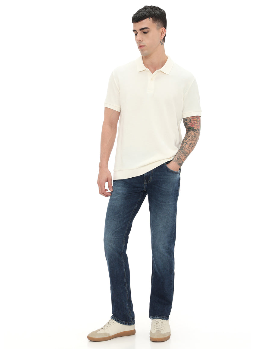 Regular Fit Polycotton Solid Tshirts - Off White