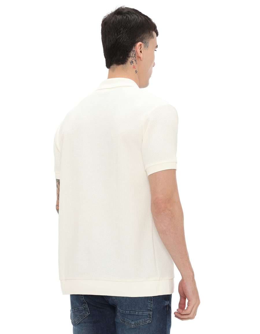 Regular Fit Polycotton Solid Tshirts - Off White