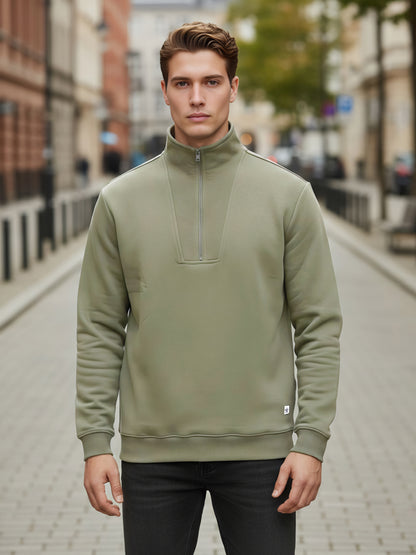 Celio Men Olive Solid Regular Fit Cotton Sweatshirts
