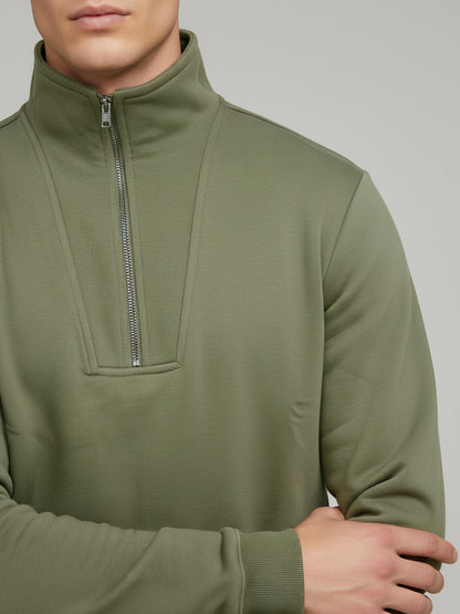 Celio Men Olive Solid Regular Fit Cotton Sweatshirts