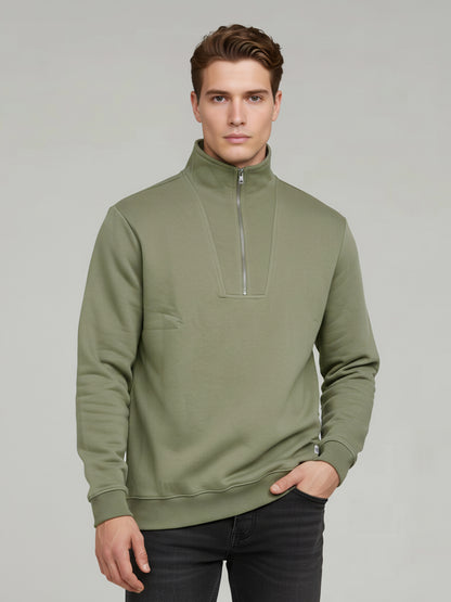 Celio Men Olive Solid Regular Fit Cotton Sweatshirts