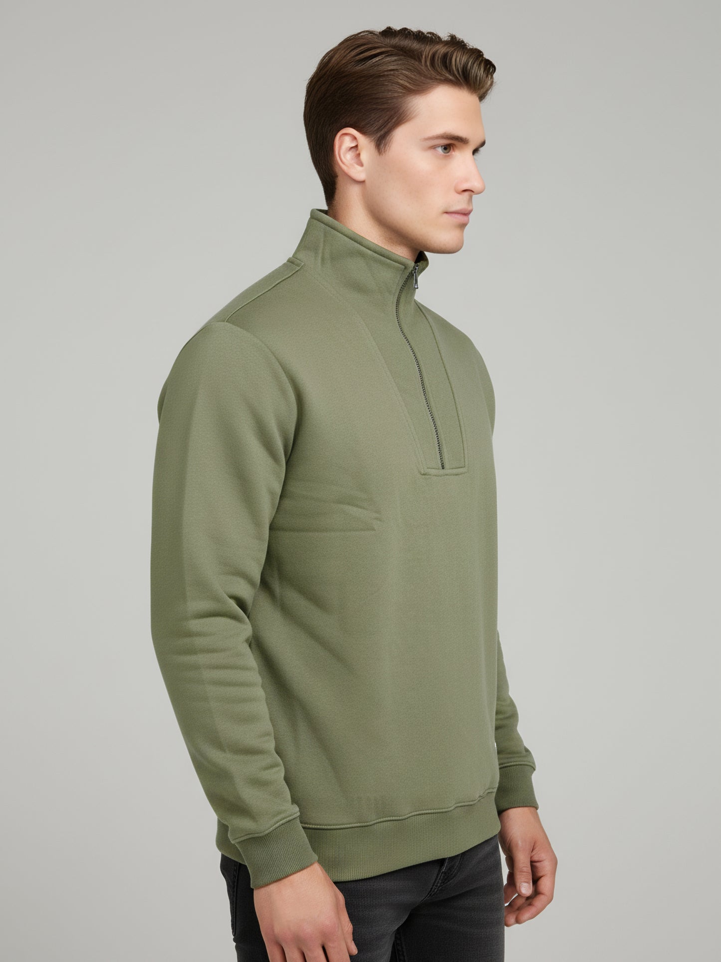 Celio Men Olive Solid Regular Fit Cotton Sweatshirts