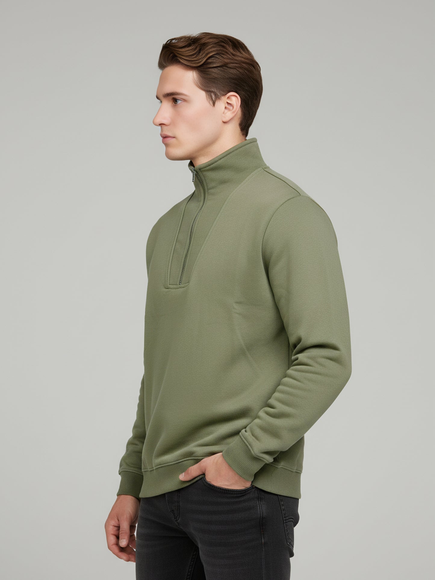 Celio Men Olive Solid Regular Fit Cotton Sweatshirts