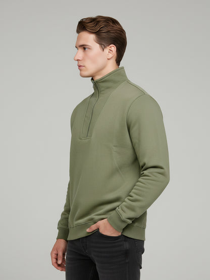 Celio Men Olive Solid Regular Fit Cotton Sweatshirts