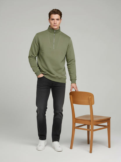Celio Men Olive Solid Regular Fit Cotton Sweatshirts
