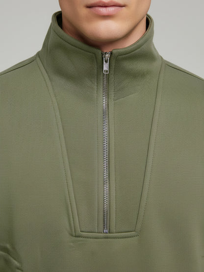 Celio Men Olive Solid Regular Fit Cotton Sweatshirts