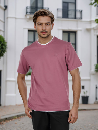 Celio* Men Pink Solid Boxy Fit Cotton-Poly-Blend T-Shirts