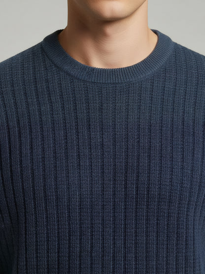 Celio Men Blue Solid Regular Fit Cotton Sweaters