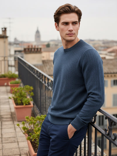 Celio* Men Blue Solid Regular Fit Cotton Sweaters