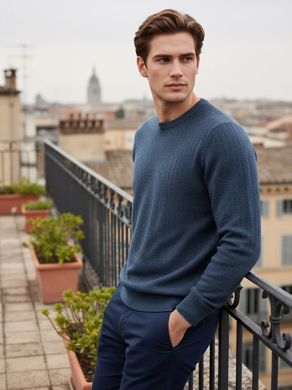 Celio Men Blue Solid Regular Fit Cotton Sweaters