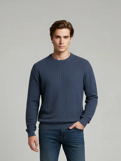 Celio Men Blue Solid Regular Fit Cotton Sweaters