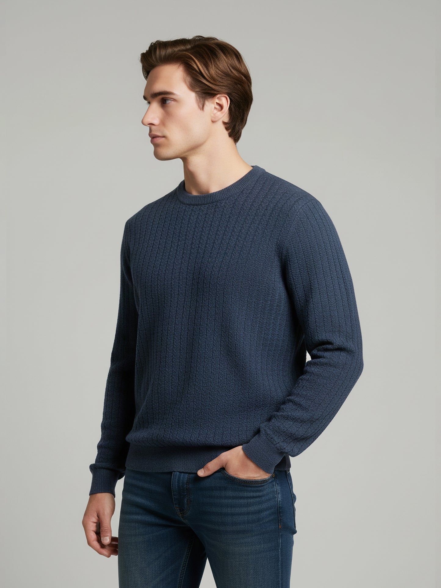 Celio Men Blue Solid Regular Fit Cotton Sweaters