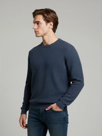 Celio Men Blue Solid Regular Fit Cotton Sweaters