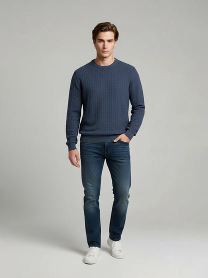 Celio Men Blue Solid Regular Fit Cotton Sweaters