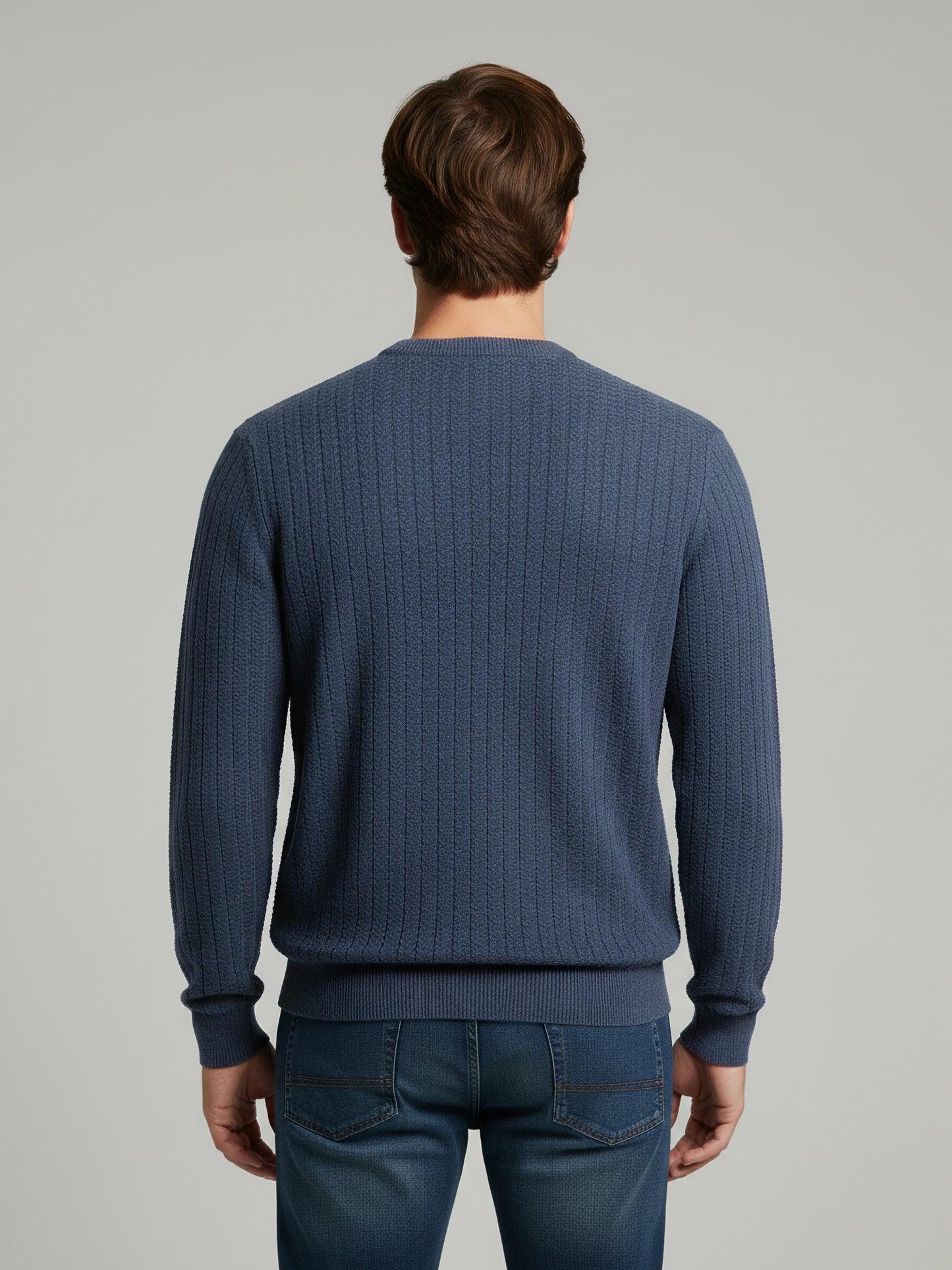 Celio Men Blue Solid Regular Fit Cotton Sweaters